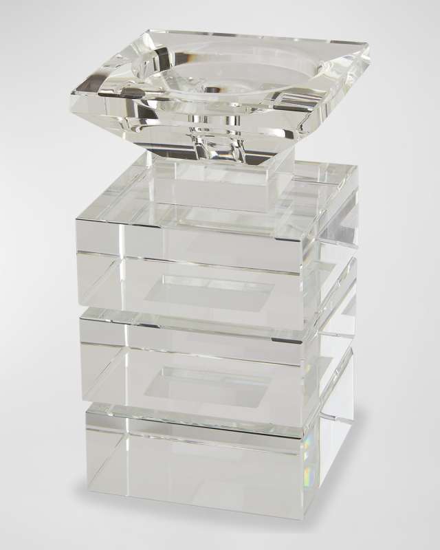 Clear Cut Crystal "Illusion" Candleholder - Holds Pillar Or Tapered Candles - Small