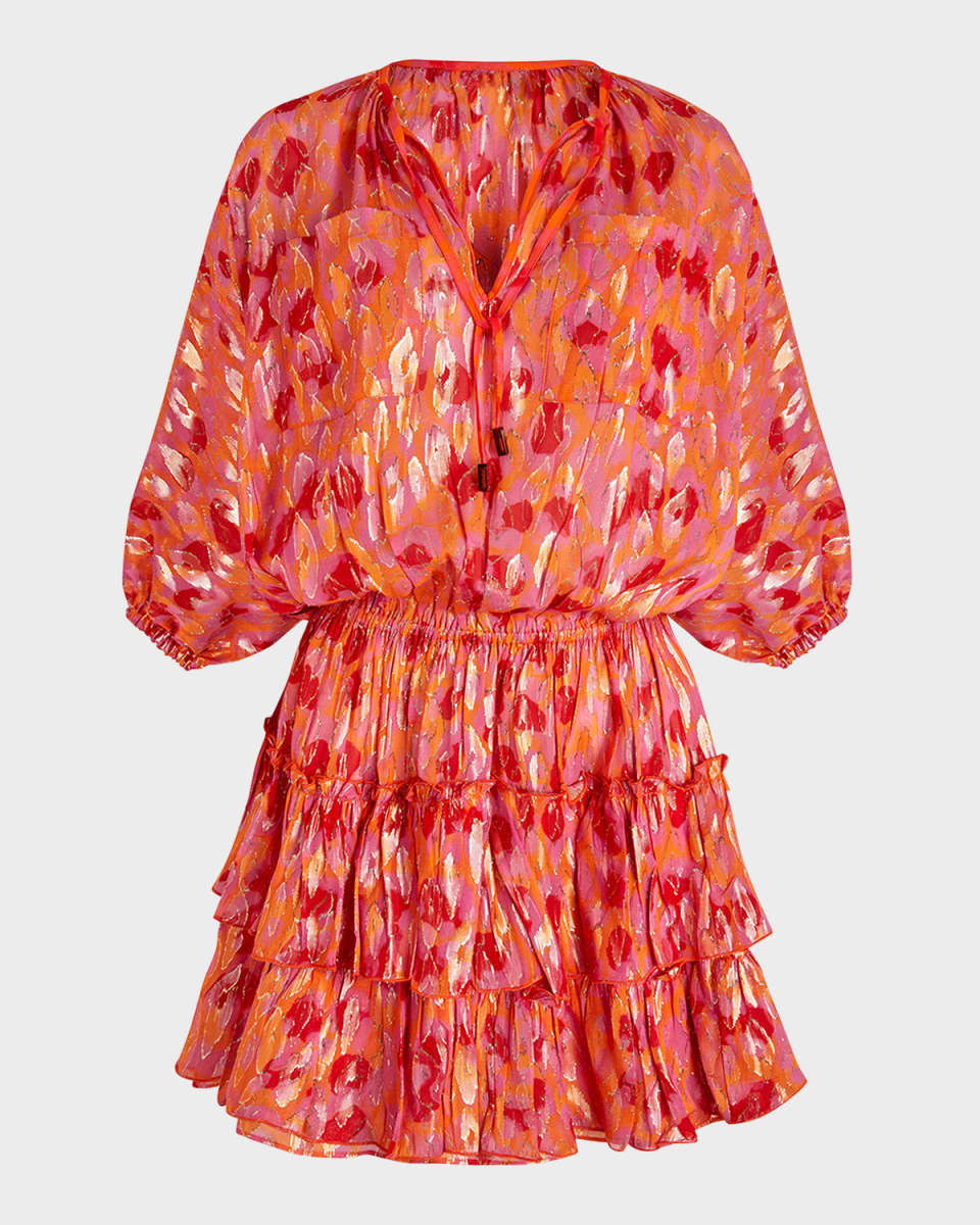 Abstract Leopard Printed Silk Mini Dress