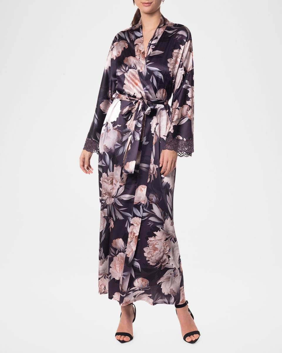 After Dark Floral-Print Charmeuse Rob