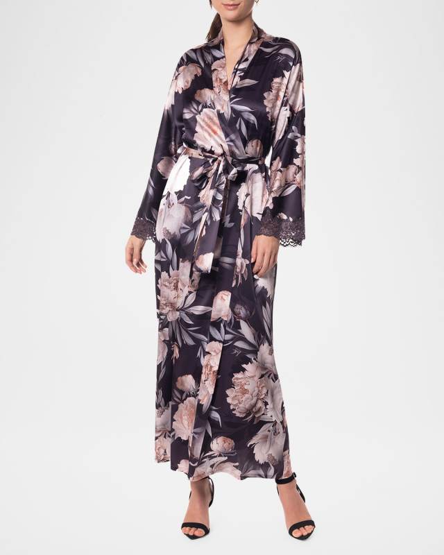 After Dark Floral-Print Charmeuse Rob
