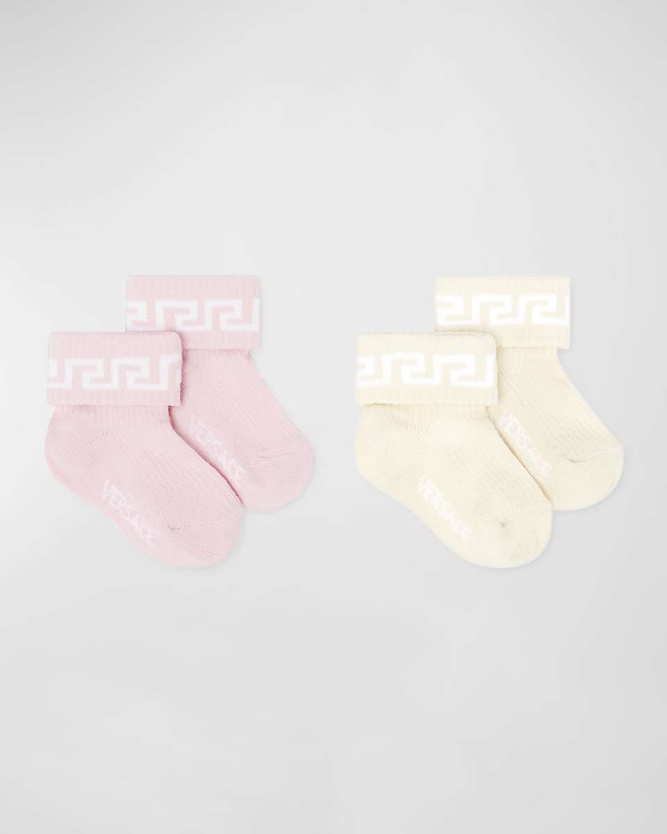 Girl's 2-Pack Greca Trim Socks, Size Newborn-12
