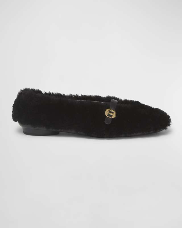 Noella Shearling Buckle Ballerina Flats