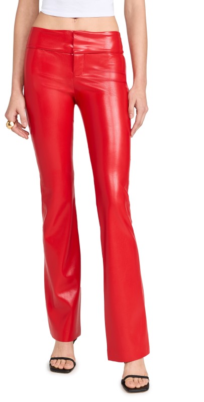 alice + olivia Olivia Vegan Leather Bootcut Pants Bright Ruby
