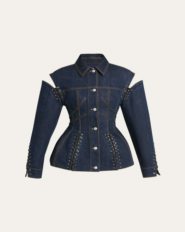 Corset Lacing Bustier Peplum Denim Jacket