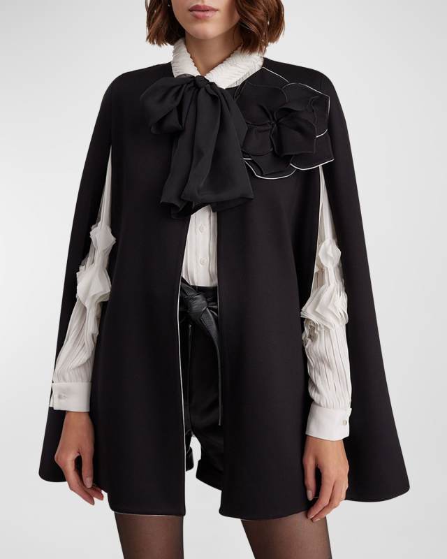 Manolo Contrast-Trim Flower-Embellished Cap