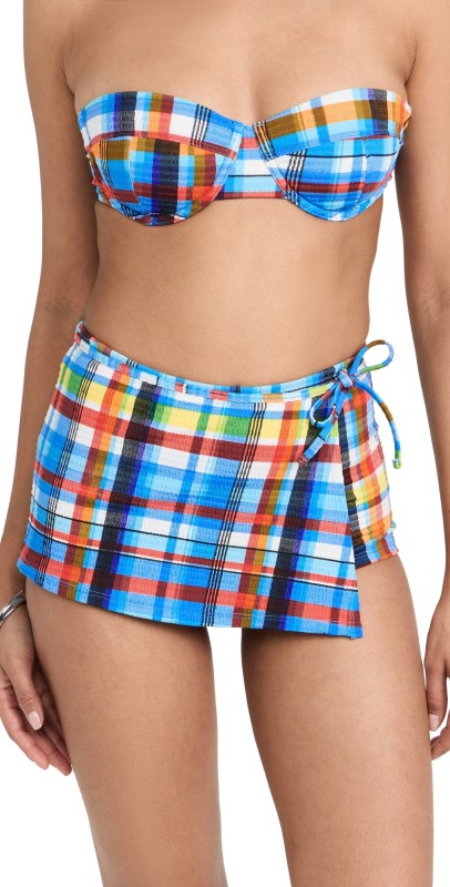 STAUD Mira Swim Skirt Madras Plaid