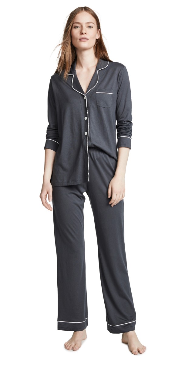 Cosabella Bella Long Sleeve Top & Pant PJ Set Anthracite/Ivory