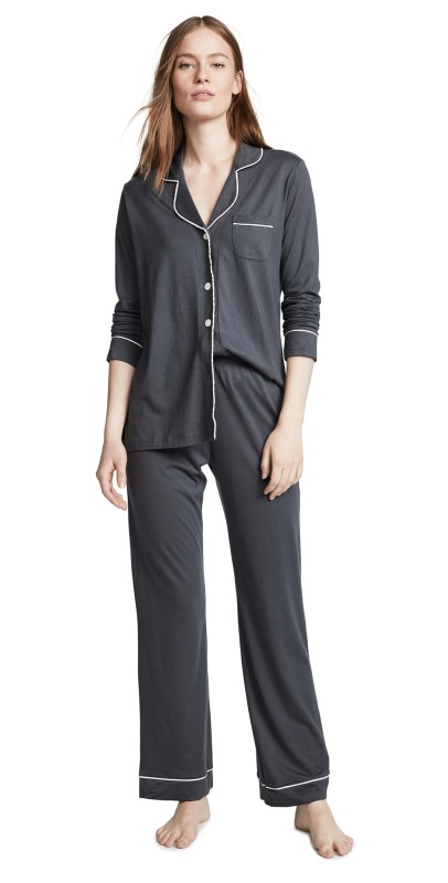 Cosabella Bella Long Sleeve Top & Pant PJ Set Anthracite/Ivory