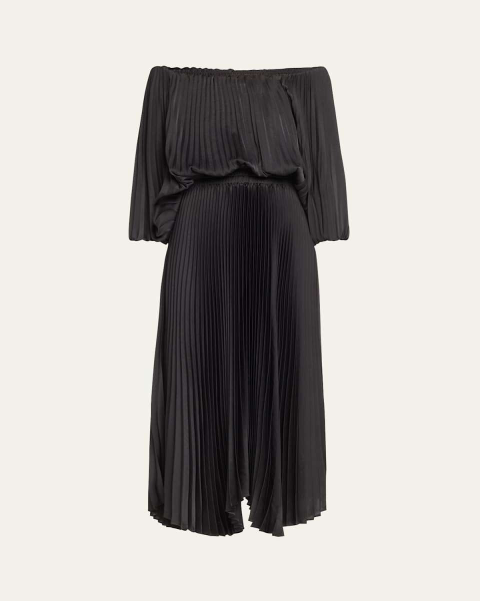 Sienna Pleated Off-The-Shoulder Midi Dress
