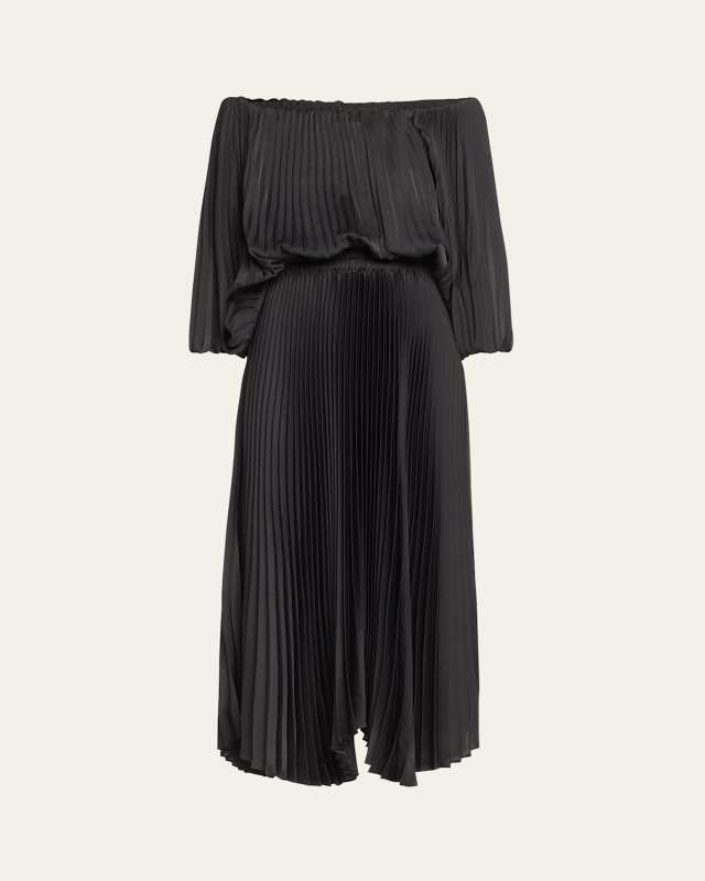 Sienna Pleated Off-The-Shoulder Midi Dress