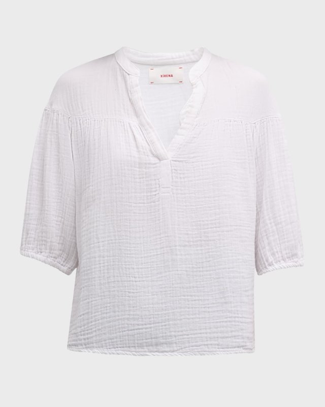 Clem Elbow-Sleeve Cotton Gauze Top