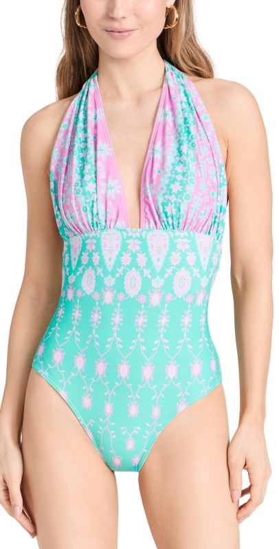 Shoshanna Halter One Piece Mint/Pink