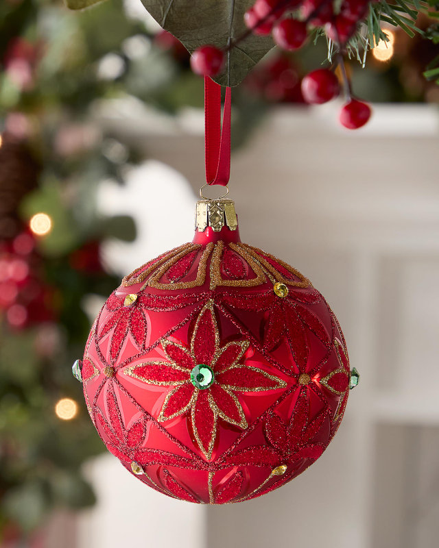 Matte Ball Christmas Ornament with Floral Design