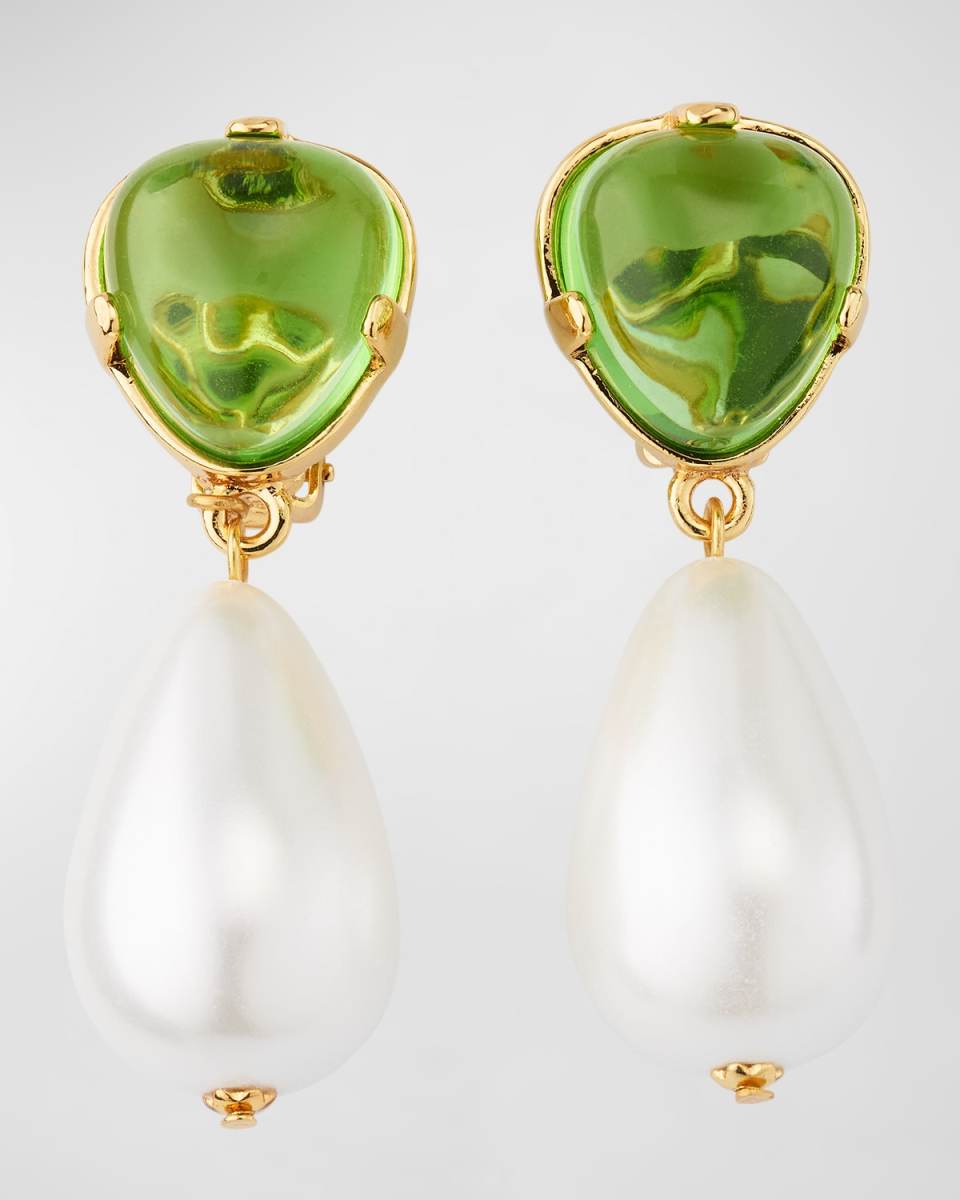 Peridot Top and Pearly Drop Clip On Earrings
