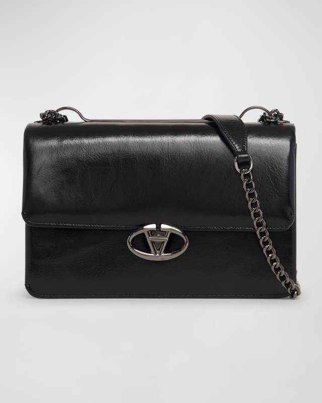 Medium VLOGO Glossy Leather Shoulder Bag