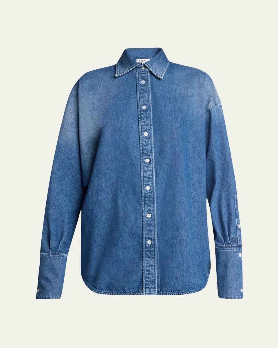 Denim Button-Front Shirt with Mother of Pearl Buttons