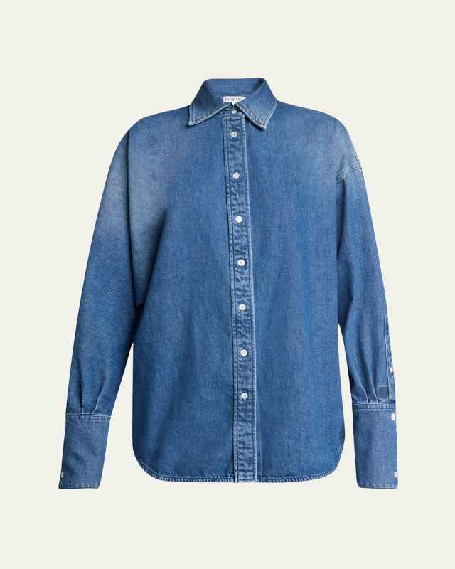 Denim Button-Front Shirt with Mother of Pearl Buttons
