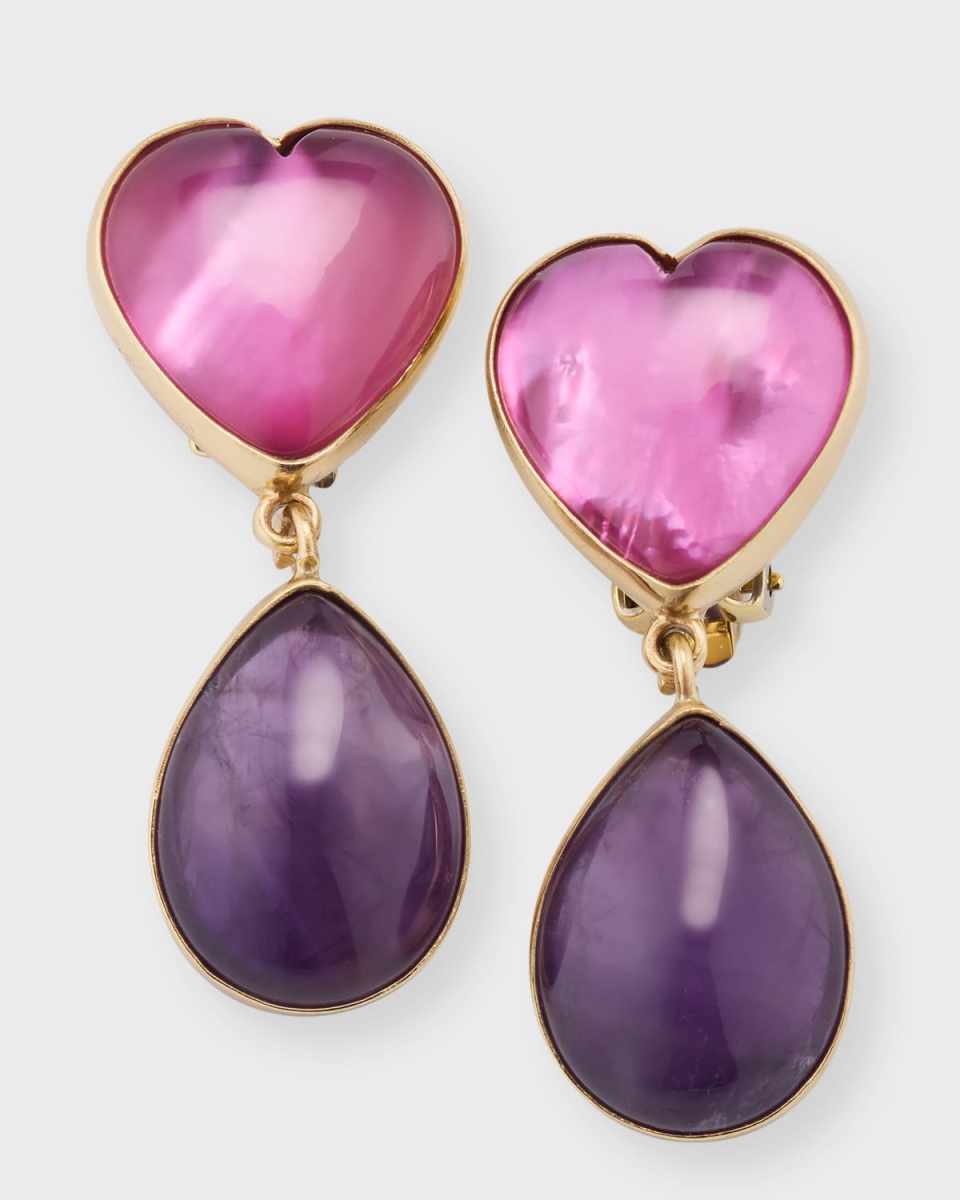 Heart Amethyst and Tourmaline Drop Earrings