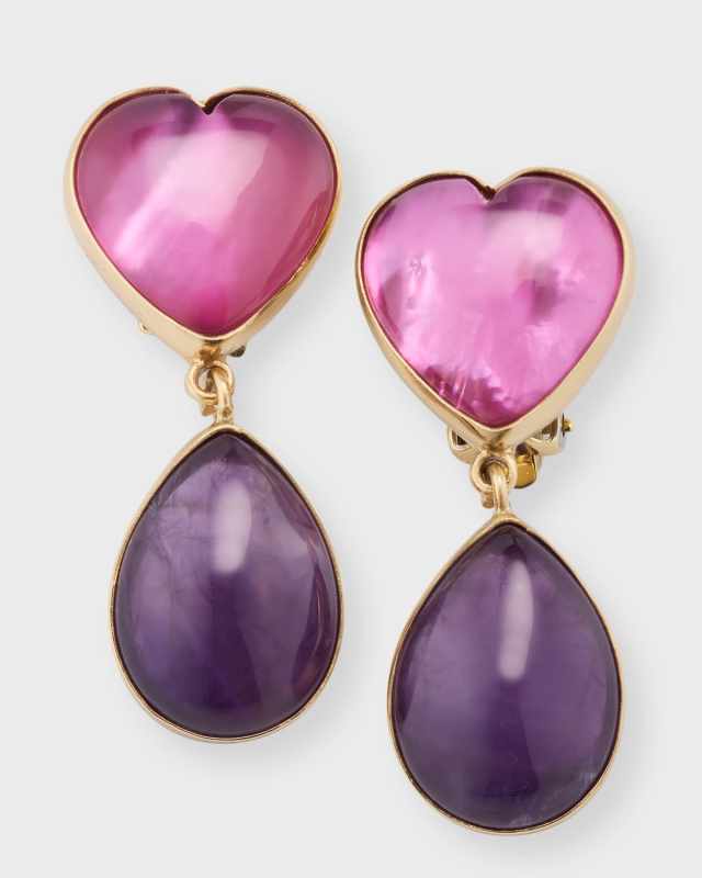 Heart Amethyst and Tourmaline Drop Earrings