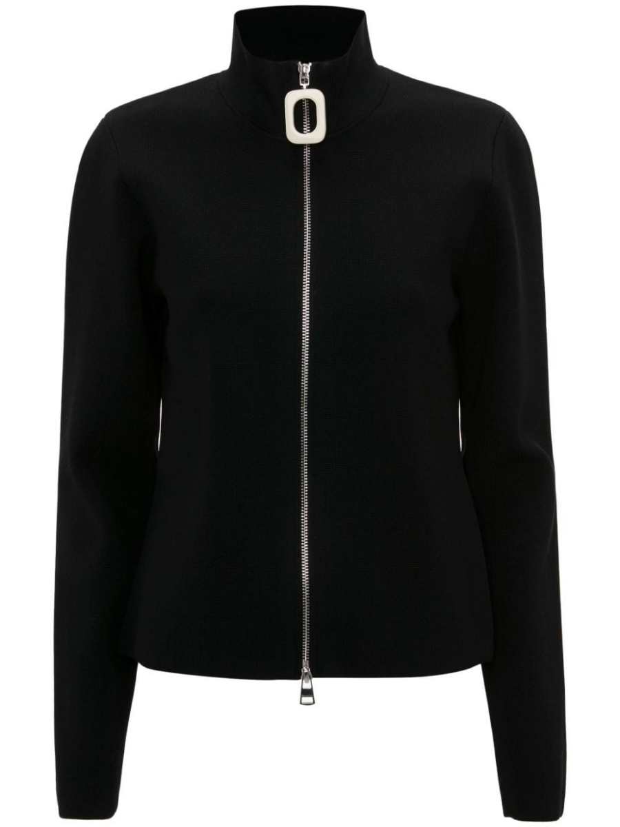 zip-up fine-knit cardigan
