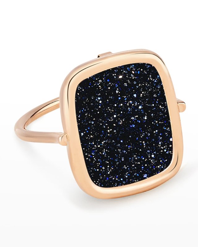 Rose Gold Blue Sandstone Antiqued Ring