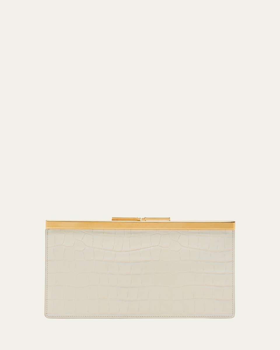Shiny Croc-Embossed Crossbody Bag in Leather