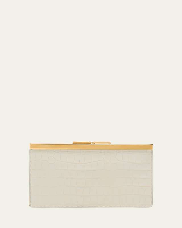 Shiny Croc-Embossed Crossbody Bag in Leather