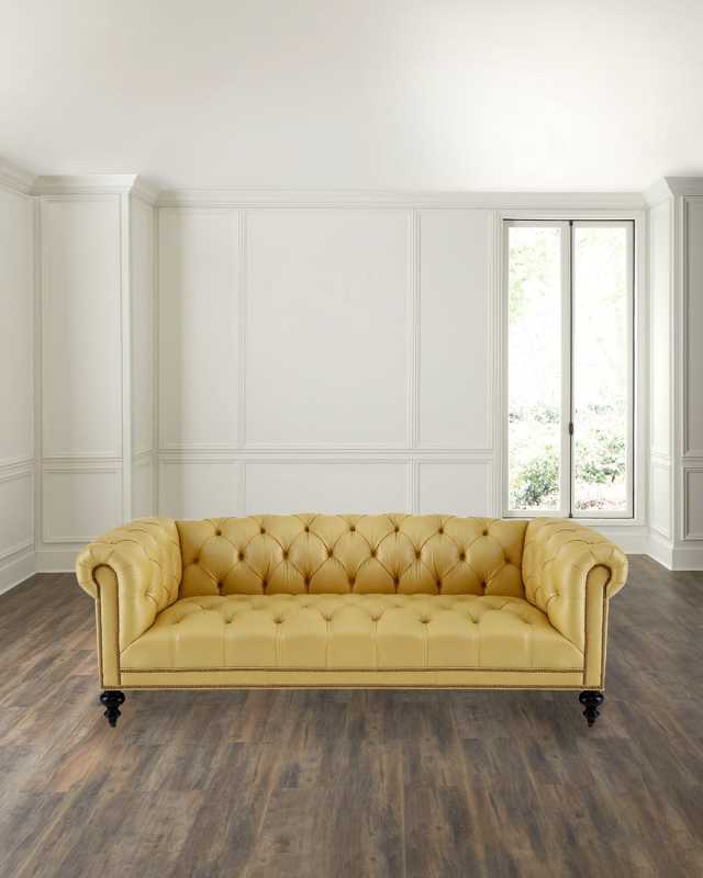 Morgan Sunshine Leather Chesterfield Sofa 86"