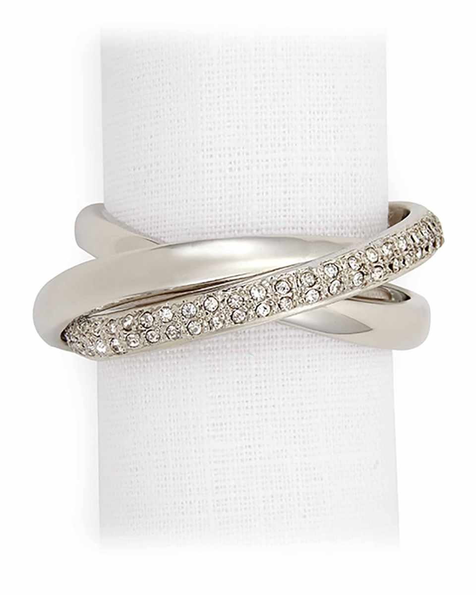 Platinum Plate & Crystal Napkin Rings Jewels, Set of 4