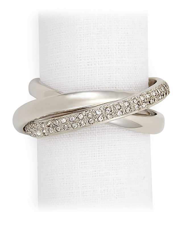 Platinum Plate & Crystal Napkin Rings Jewels, Set of 4