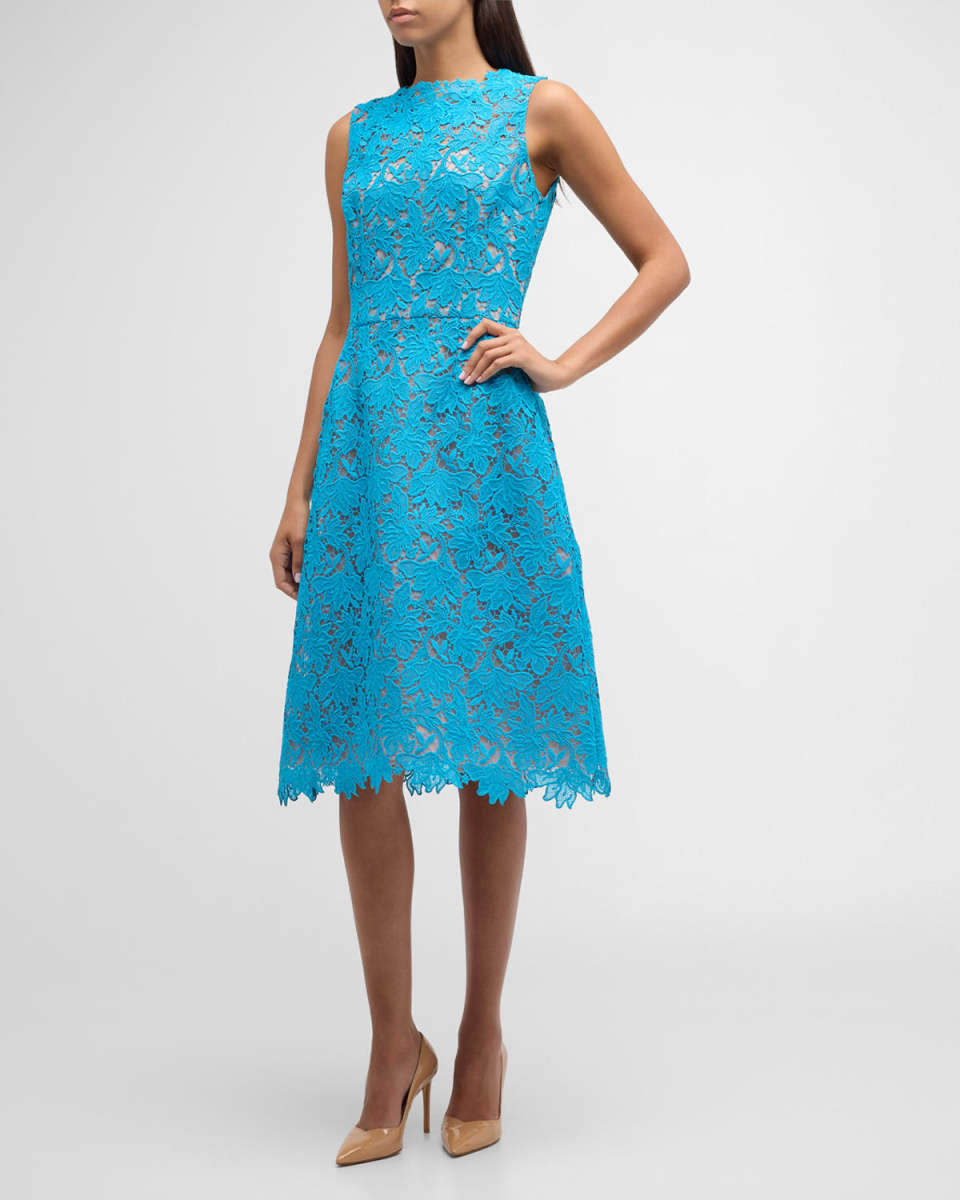 Sleeveless Floral Lace Fit-&-Flare Midi Dress