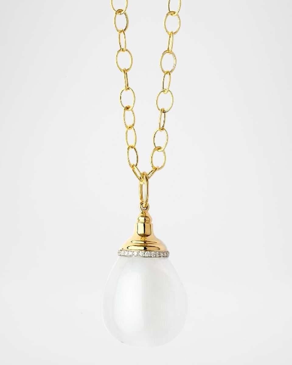 18K Yellow Gold Medium Gemstone Mogul Drop Necklace with Diamonds