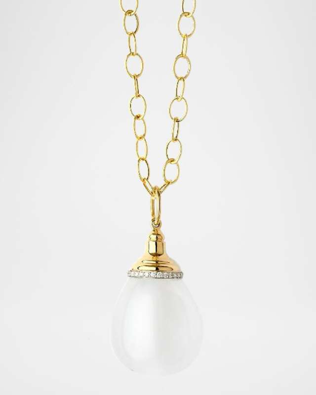 18K Yellow Gold Medium Gemstone Mogul Drop Necklace with Diamonds