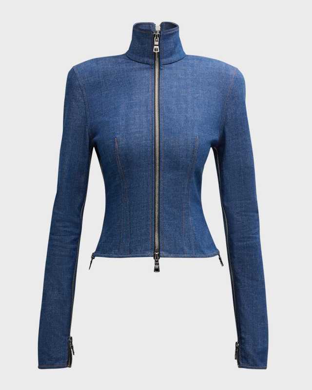 Zipper Fitted Denim Jacket