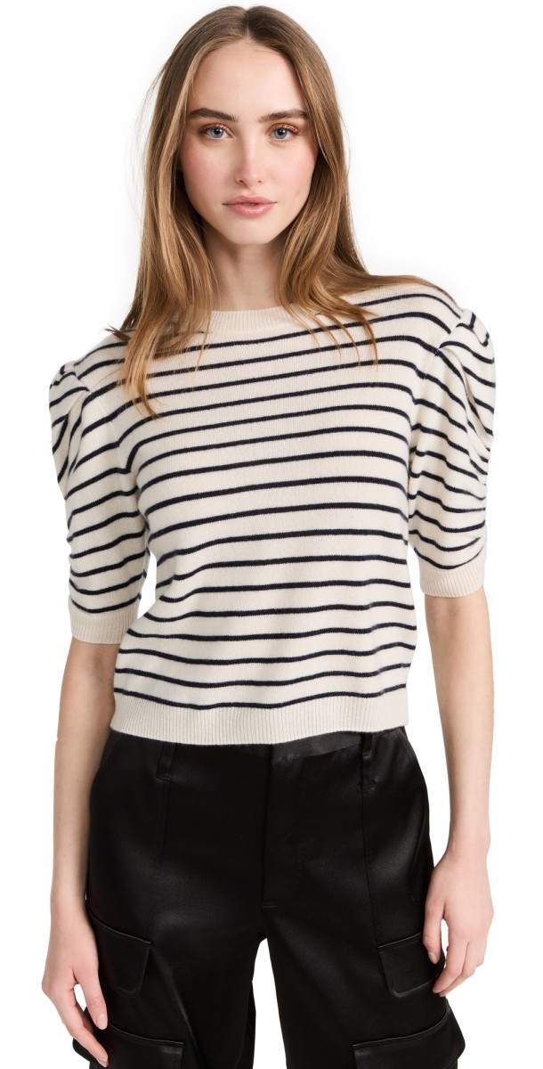 FRAME Ruched Sleeve Sweater Off White Multi