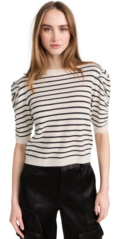 FRAME Ruched Sleeve Sweater Off White Multi