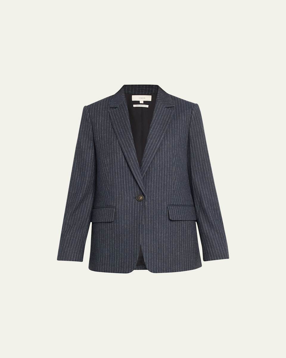 Pinstripe Wool-Blend Flannel Blazer