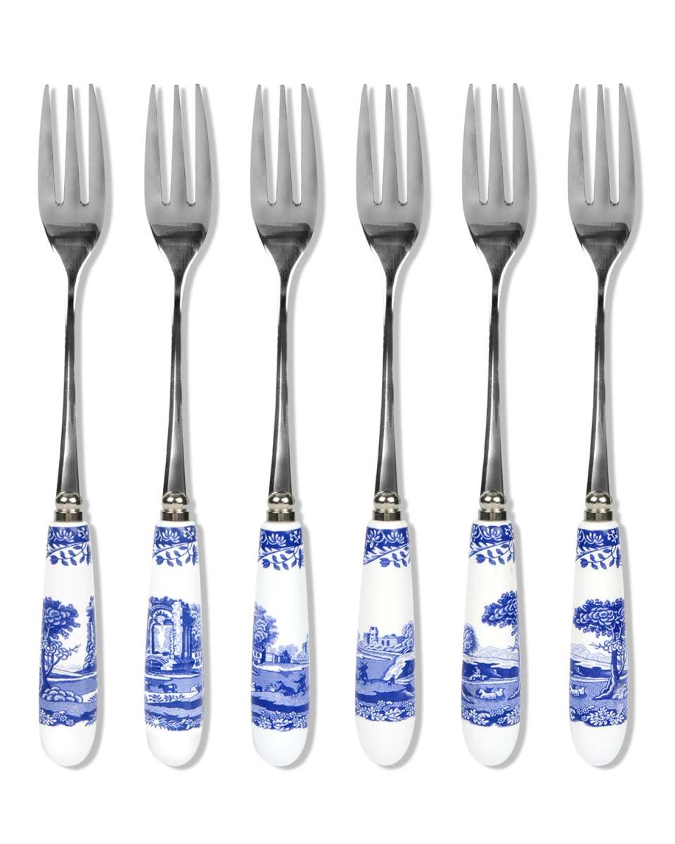 Blue Italian Pastry Forks, Set of 6