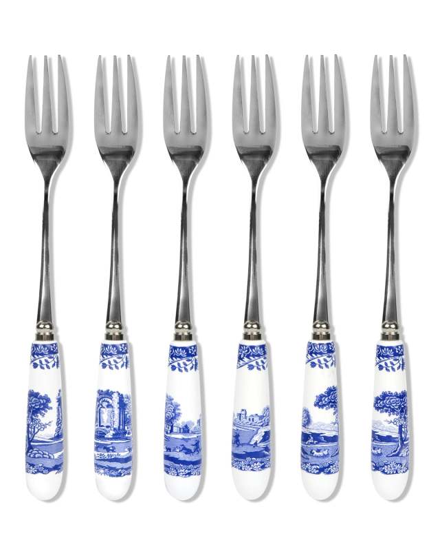 Blue Italian Pastry Forks, Set of 6