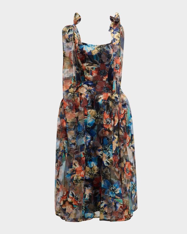 Leila Metallic Floral Jacquard Midi Dress