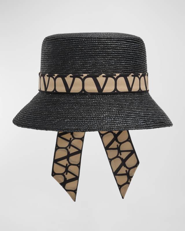 Toile Iconographe Straw Bucket Hat With V-Logo Scarf