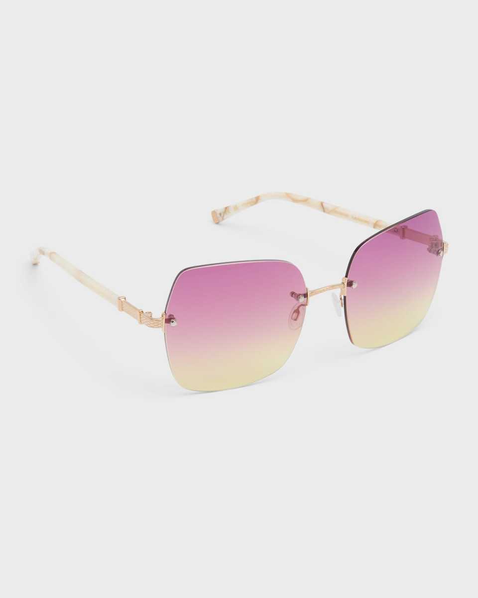 Angie Titanium & Tusk-Print Acetate Butterfly Sunglasses