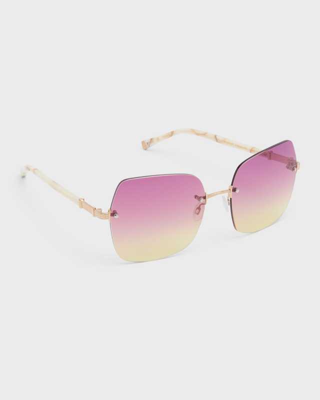Angie Titanium & Tusk-Print Acetate Butterfly Sunglasses