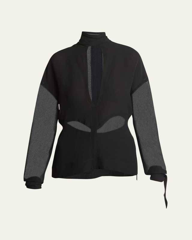 Panelled Tie-Neck Blouse