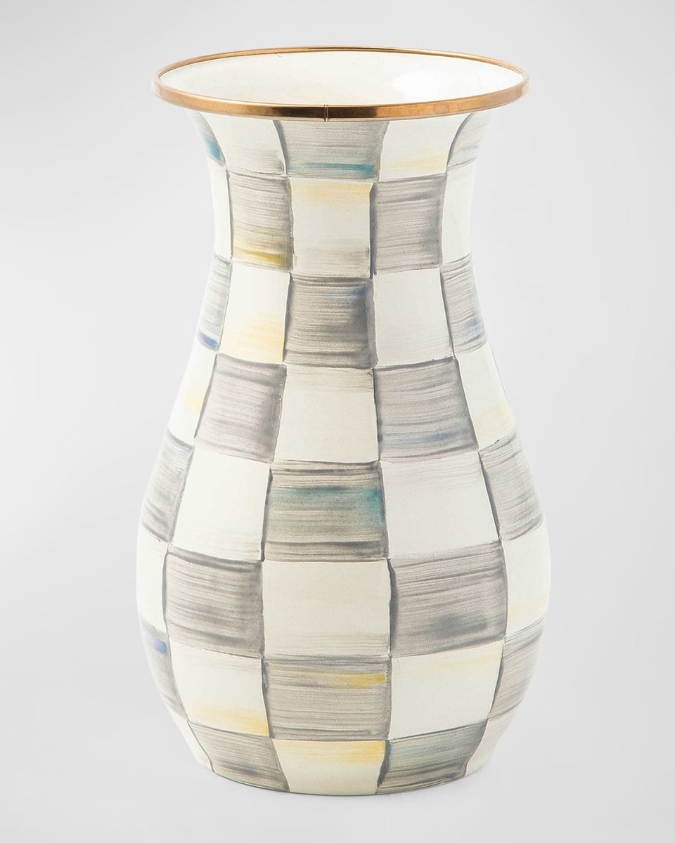 10" Sterling Check Enamel Vase