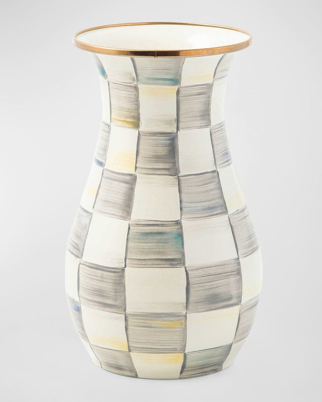 10" Sterling Check Enamel Vase