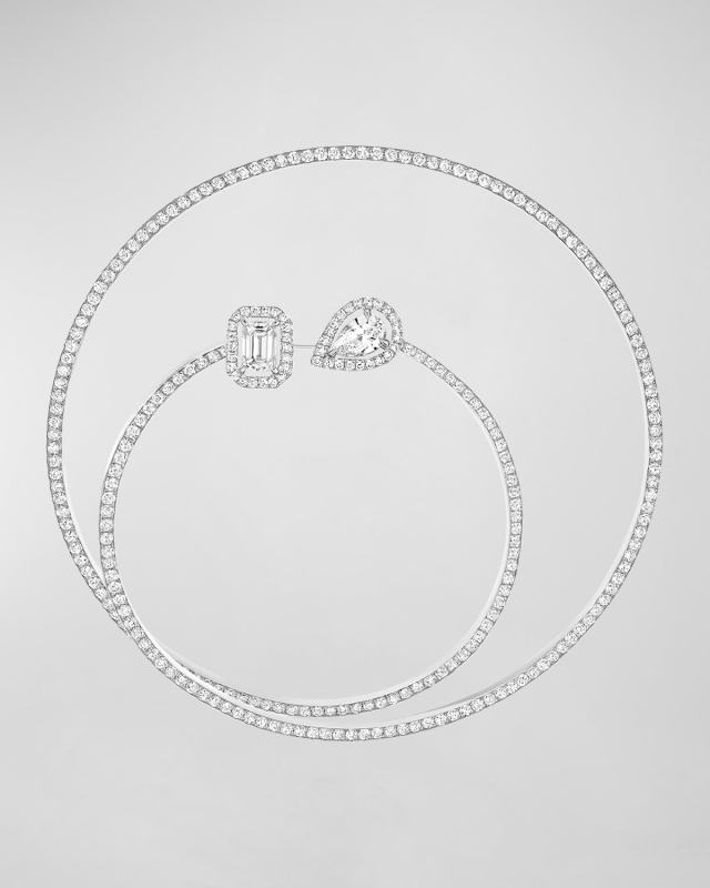 My Twin Pave 18K White Gold Diamond Hoop Earring, Single