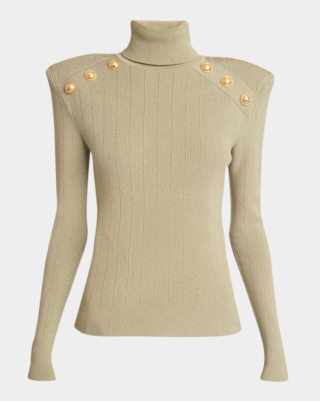 Buttoned Shoulder Turtleneck Sweater