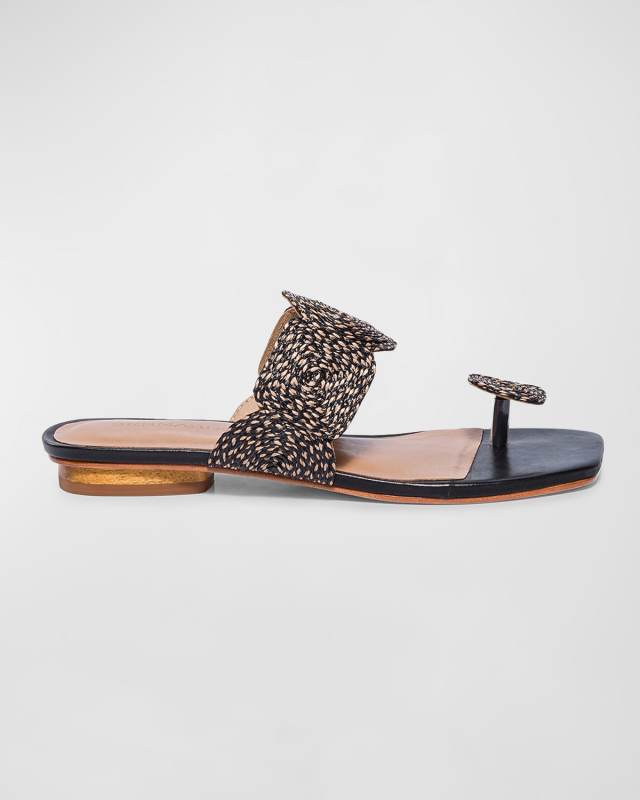 Raffia Thong Flat Slide Sandals