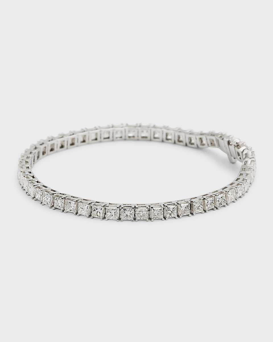 18K White Gold Princess-Cut Diamond Bracelet, 7"L, 10.0tcw